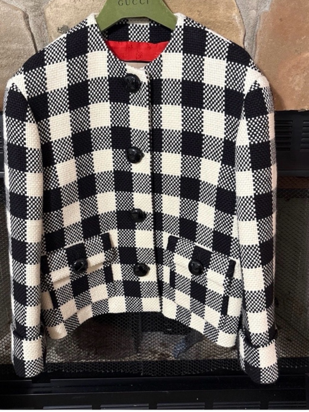 Gucci Black and White Checked Tweed Jacket